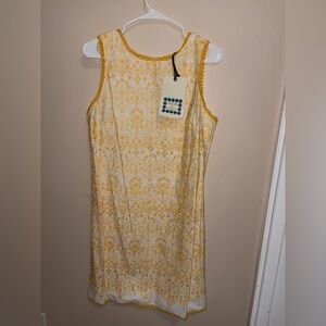 Chelsea and Violet Yellow and White Linen Sleeveless Dress